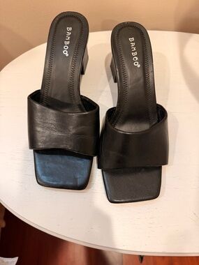 BAMBOO Black Square-Toe Slide Mules 8 1/2